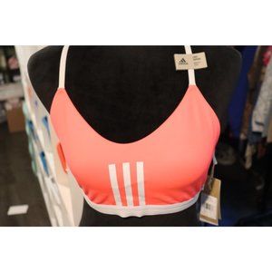 NEW ADIDAS L Stripe Mesh Sports Bra Pink All Me Strappy Light Support